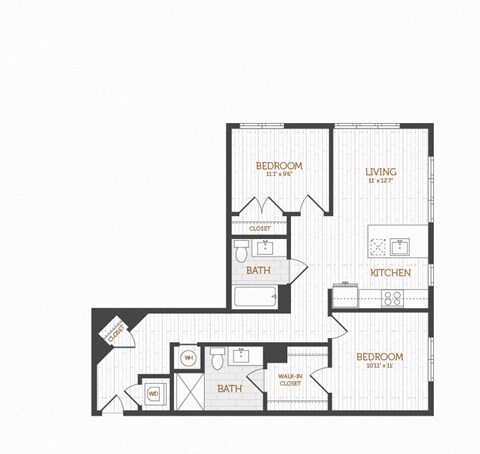 a floor plan of a bedroom apartment with a hypothetical floor layout